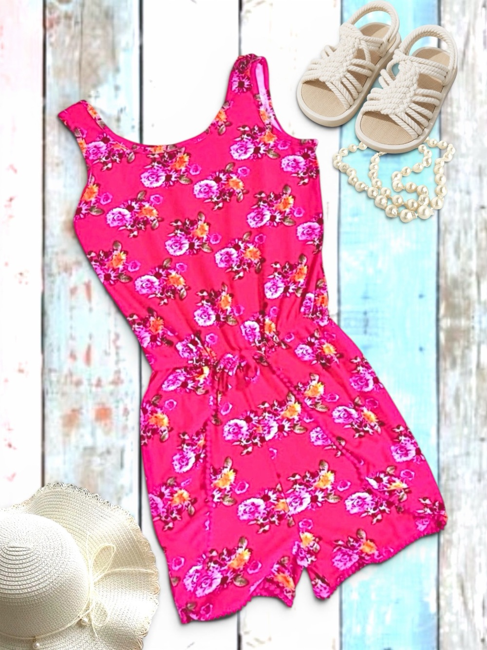 Bobbie Brooks Girls Coral Pink Floral Romper S (6/6X)